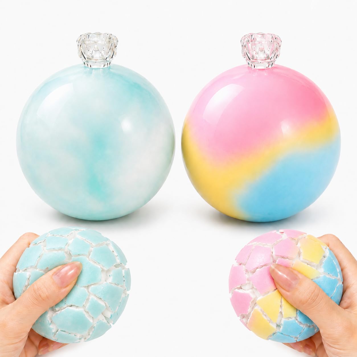 2 PCS Wax Cracking Squishy and Chocolate Squishy Stress Relief Set, Two 6cm Textured Balls with Sea Salt and Macaron Colours for Sensory Play and Relaxation, Includes Butter Squishy