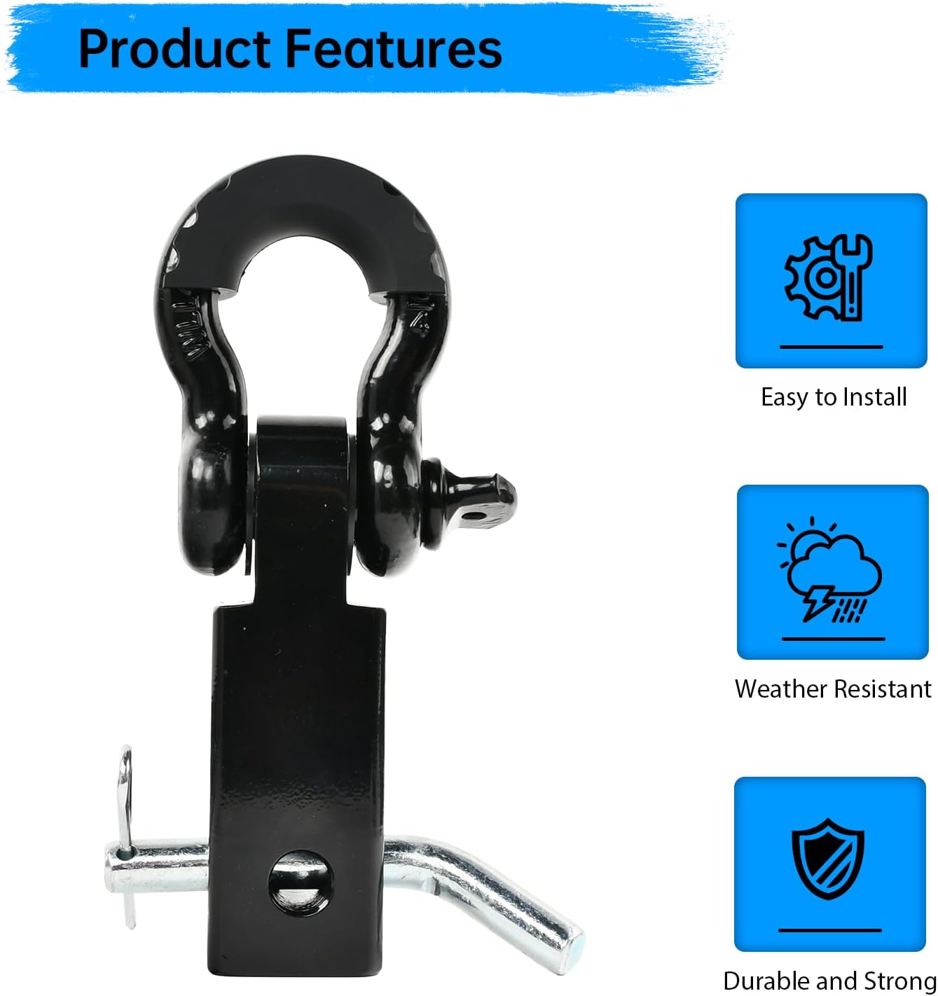 2 Inch Shackle Hitch Receiver, moafaye 3/4" D Ring Shackles, 45000 Lbs Breaking Strength, Towing Accessories for Vehicle Recovery. (Black & Black) - Image 2