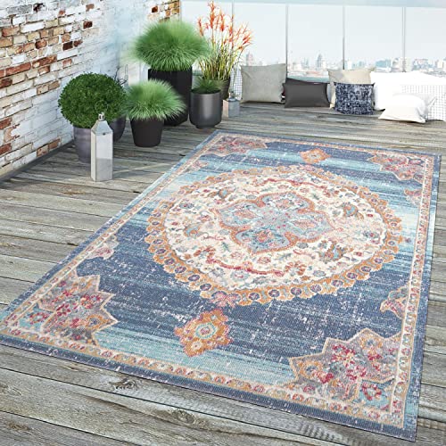 TT Home In-& Outdoor Teppich Küche Wohnzimmer Wetterfest Balkon Vintage Design Abstrakt, Farbe: Blau 4, Größe:60x100 cm TT Home In-& Outdoor Teppich Küche Wohnzimmer Wetterfest Balkon Vintage Design Abstrakt, Farbe: Blau 4, Größe:60x100 cm