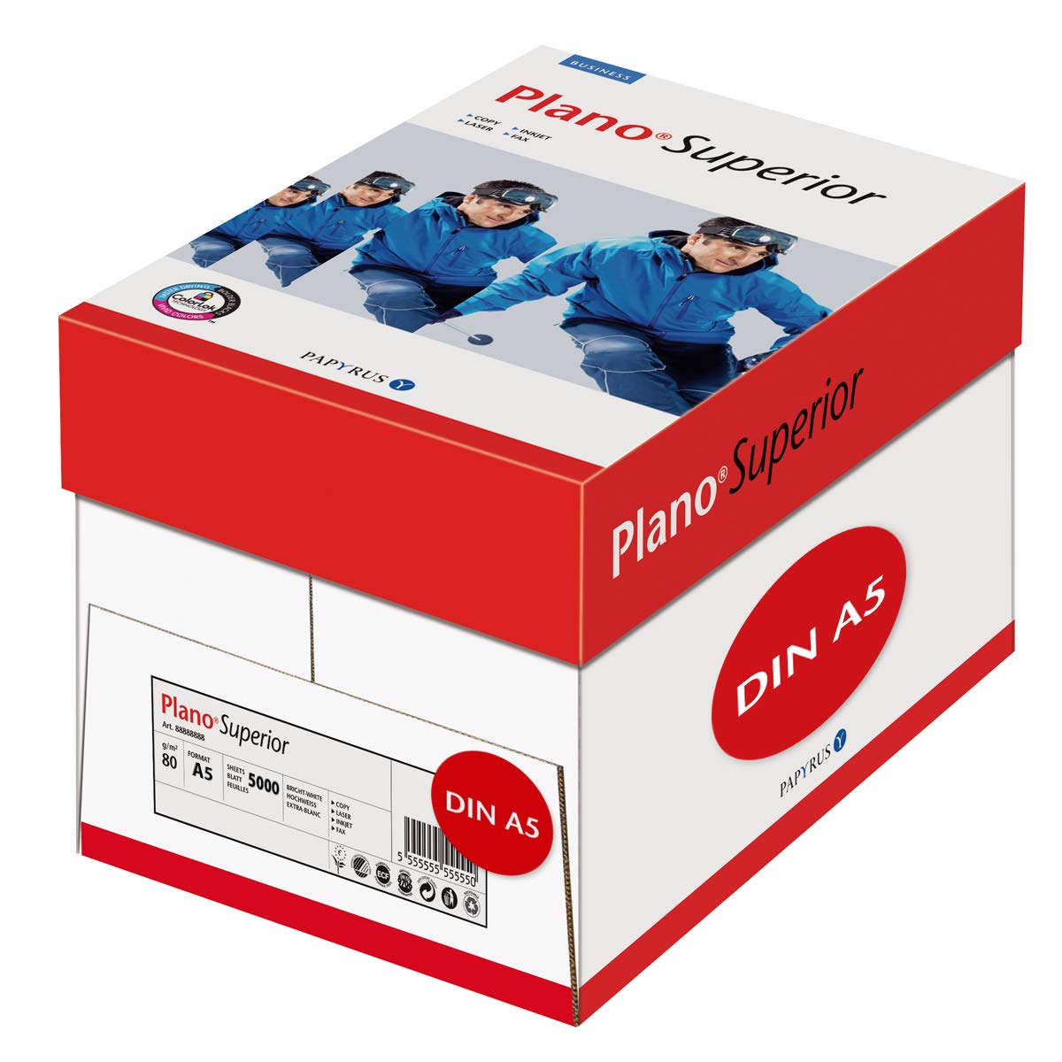 Papyrus Plano Superior – Papel multifunción, DIN A5, 80 g/m², 500 hojas), color blanco, 10 unidades)