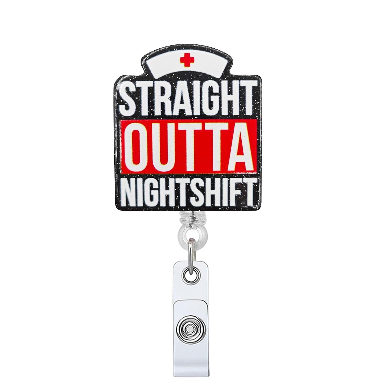 Badge Reel Retractable for Nurses, Straight Outta Nightshift Name ID Badge Holder with Alligator Clip for Students Nursing Name Tag Card Funny Badge