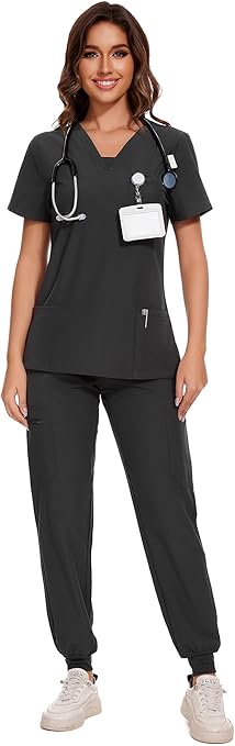 COZYFIT Scrubs for Women - V-Neck Top & Cargo Pants Scrubs Set with 10 Pockets