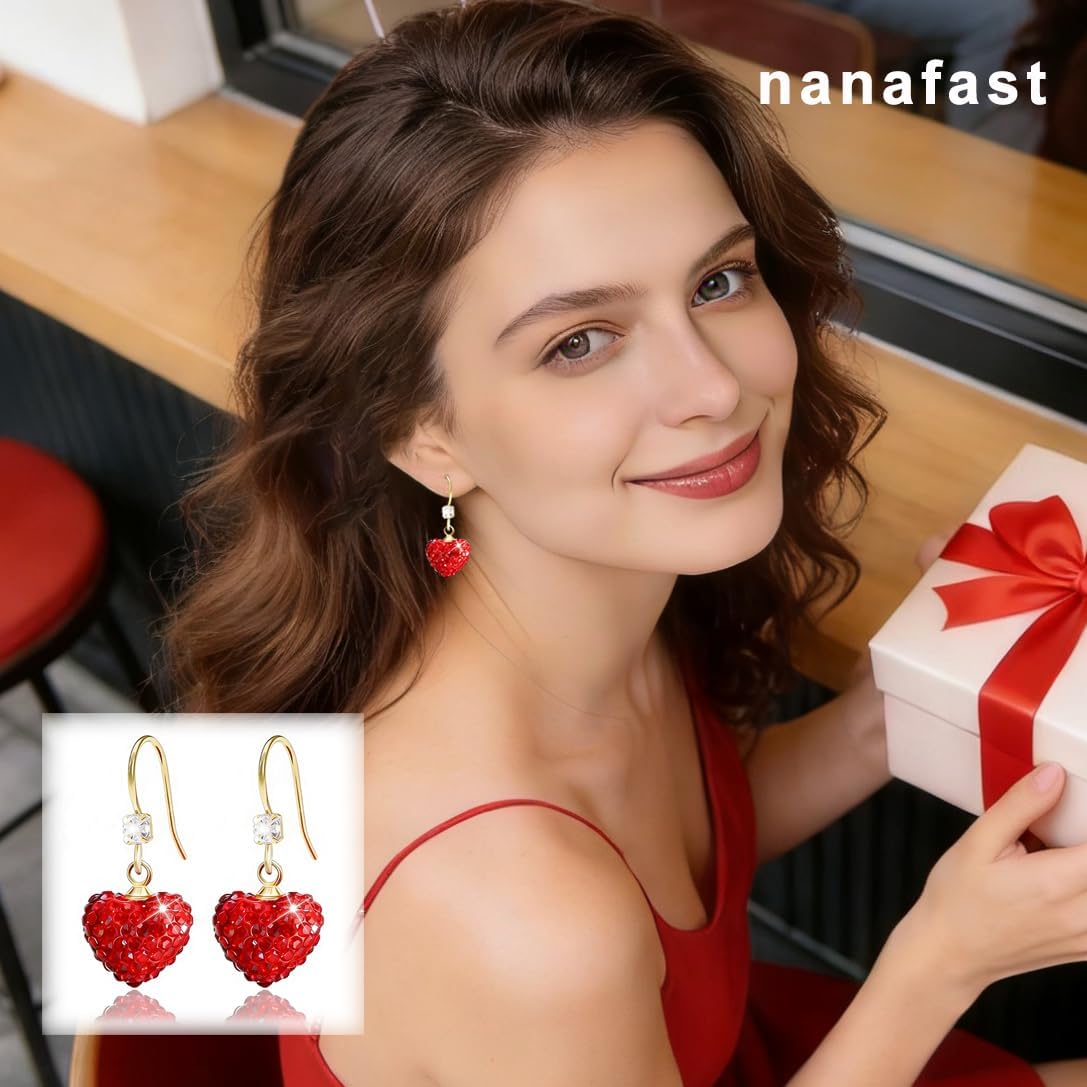 Valentines Earrings for Women Girlfriend, Glitter Red Heart Earrings Rhinestones Setting, Party Holiday Festive Outfits, Romantic Birthday Christmas Valentines Day Gifts for Her - Image 4