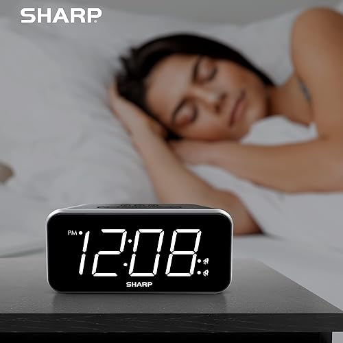 Miniatura 5 de Sharp Reloj despertador Jumbo Pantalla fácil de leer – Control de atenuador de 3 pasos – Alarmas duales, respaldo de batería, negro con LED blanco