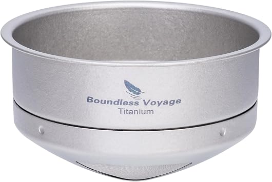 Boundless Voyage Reusable Titanium Coffee Filter & Holder 100-Mesh Paperless Pour-Over Dripper for Camping, Travel, Home Use, Lightweight, Rust-Proof, Odor-Free Ti6001P Crystallized Silver
