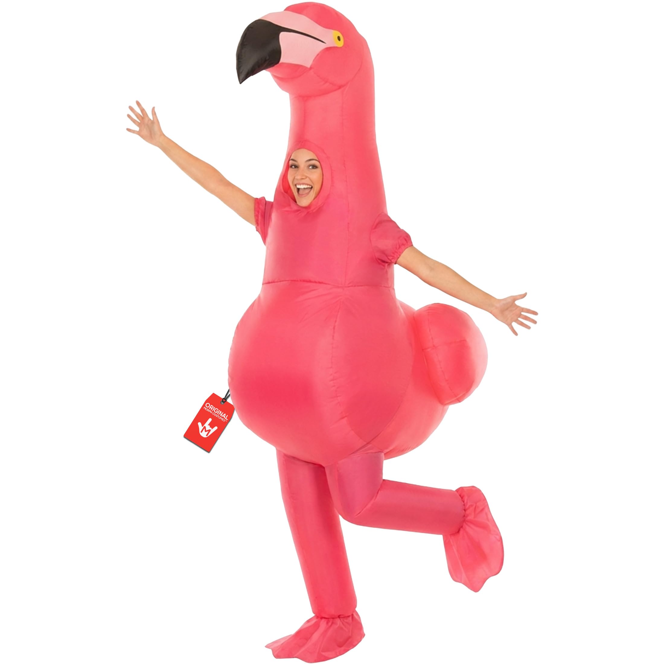 Morph Aufblasbares Flamingo Kostüm für Erwachsene, lustiges Tierkostüm für Karneval, Fasching oder Halloween