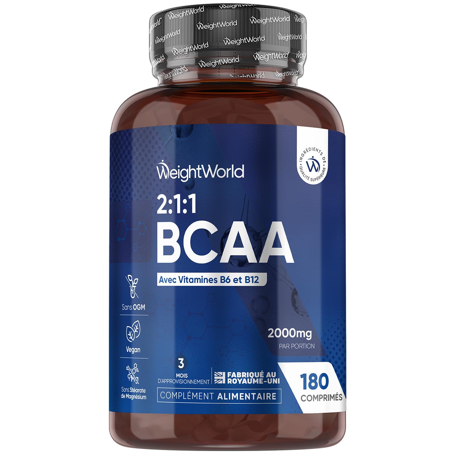 BCAA Comprimés 2:1:1 Vegan 2000mg, avec Vitamine B6 et B12 – 3 Mois de Stock – Seulement 2 Comprimés Sécables par Jour, Acides Aminés 180 Tablets – sans Arôme, sans Aspartame ni Sucre, sans OGM