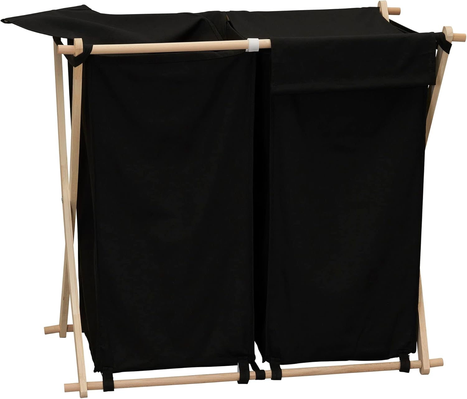 Household Essentials X-Frame Wood Laundry Sorter, Collapsible Wood Frame with Washable Poly-Cotton Bags, Naturally Stylish Large