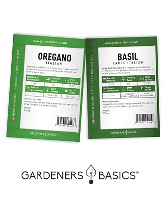 Gardeners Basics Culinary Herb Seeds For Planting Indoors and Outdoors 5 Packets Including Basil, Cilantro, Chives, Oregano, and Parsley - Great for Kitchen Herb Garden Heirloom Seeds