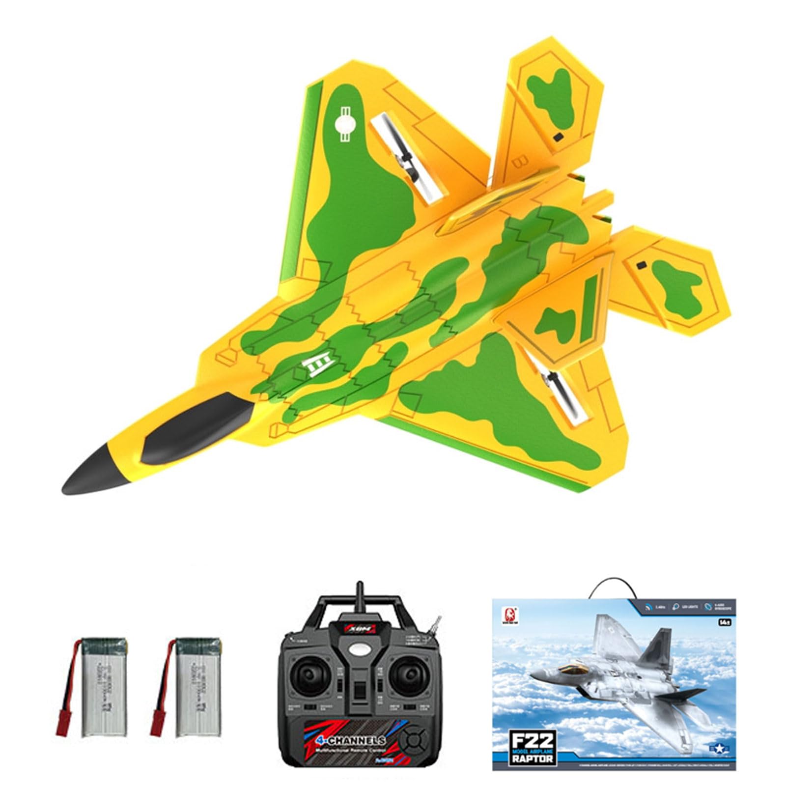 RC Plane 4 Channel, F22 Remote Control Airplane, 2.4GHZ RC Jet Fighter with 6-Axis Gyro Stabilizer, 3D/6G Mode, 2 Batteries, RC Fighter Aircraft Plane for Adults Beginners