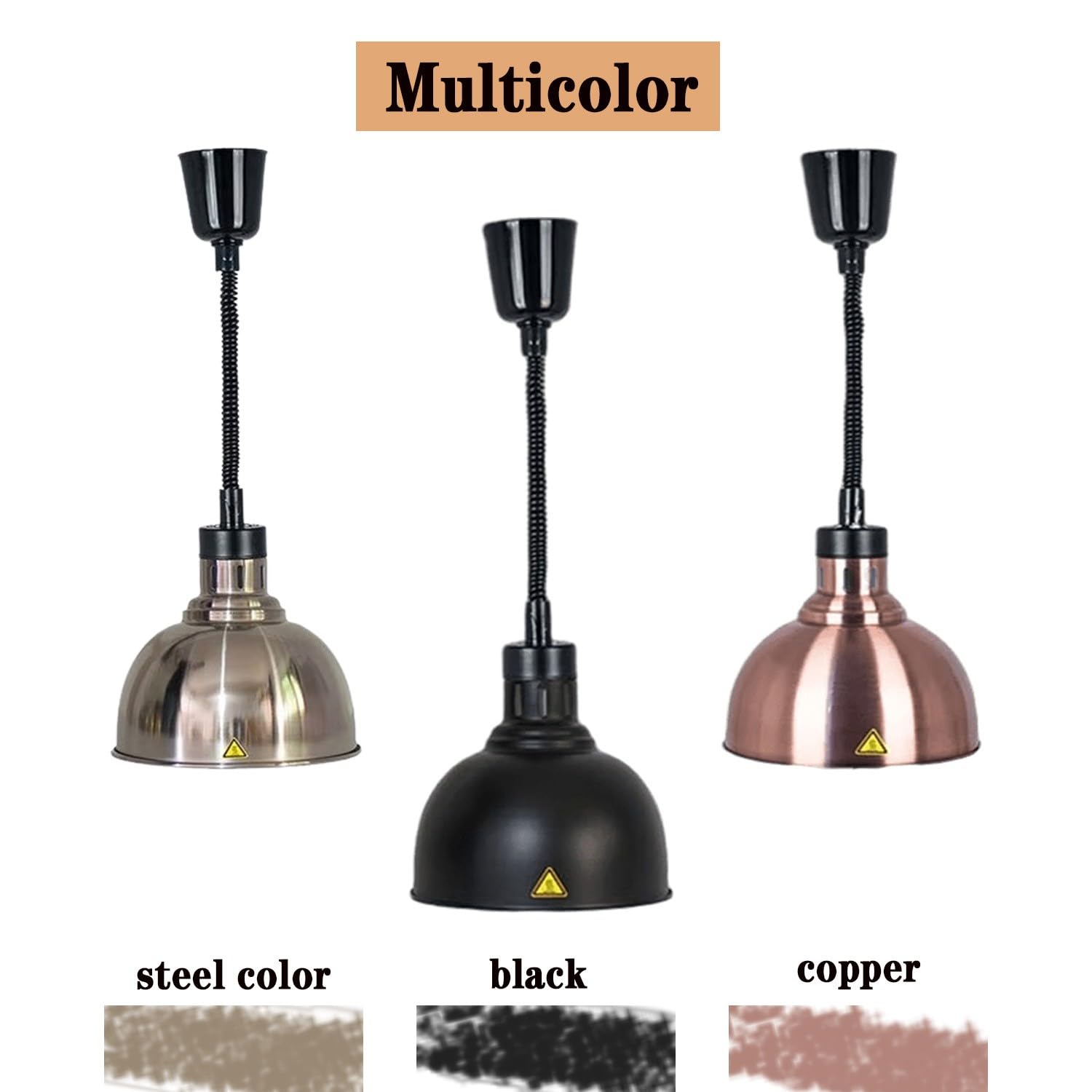 Lampada Riscaldante per Alimenti, Sospesa Lampade Scaldavivande Cucina Regolabile in Altezza, 250W Lampade Riscaldanti per Cucina a Buffet per Ristoranti, Hotel(Rame Rosso, 4 Pezzi)