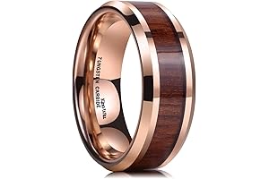 8mm Nature Koa Wood Inlay Tungsten Carbide Wedding Ring in Rose Gold