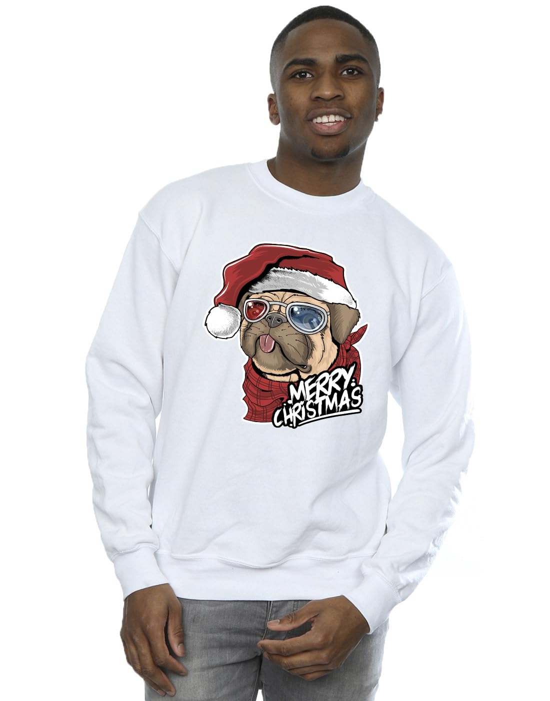 Absolute Cult Christmas Men's Pug Merry Christmas Sweatshirt White XXXX-Large