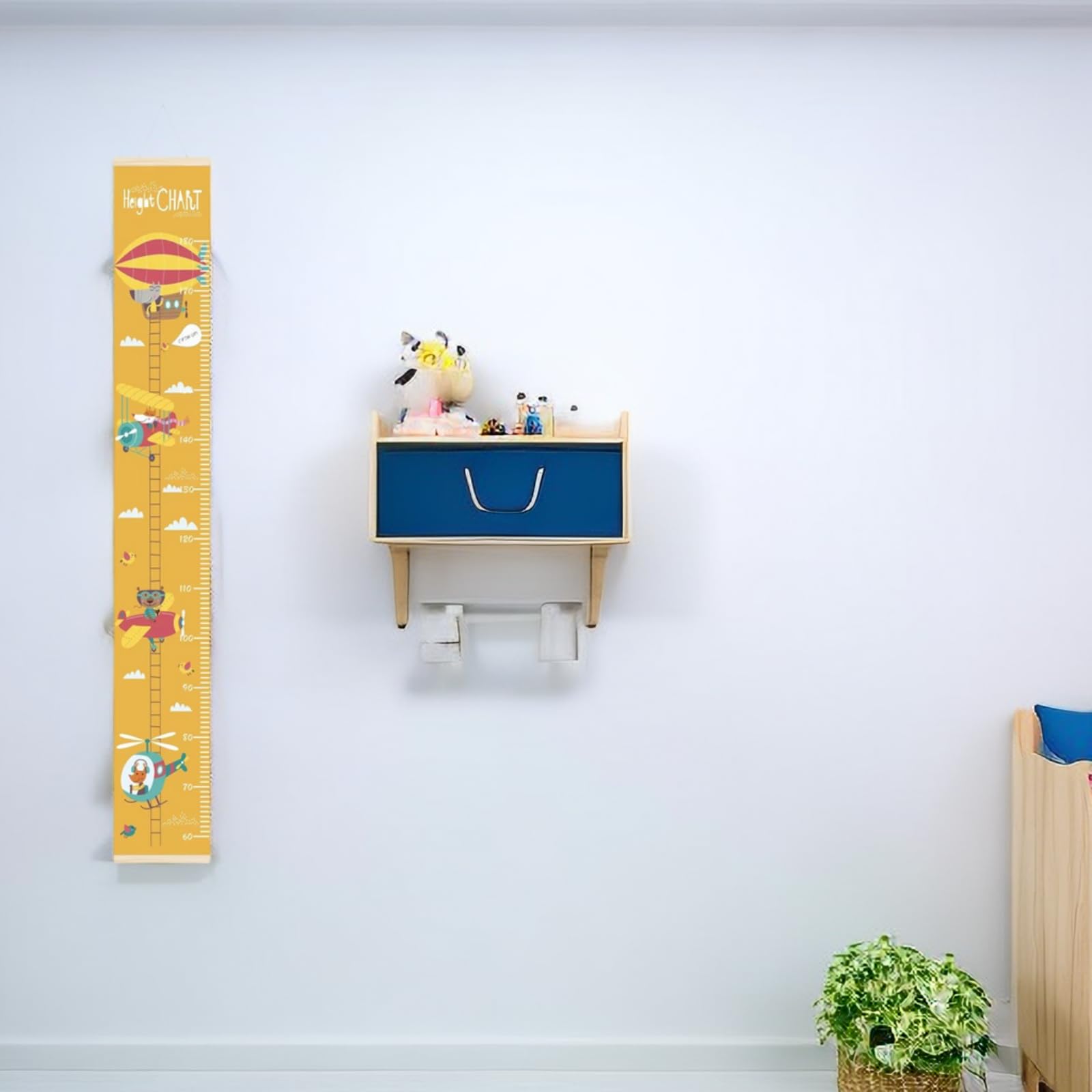 Toise Murale Enfant Suspendue avec Joli Design | Règle de Mesure pour Chambre Bébé & Enfant | Décoration Murale Amovible & Réutilisable | Idéal Cadeau pour Garçon et Fille (Hélicoptères)