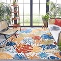 SAFAVIEH Cabana Collection Area Rug - 9' x 12', Creme & Red, Botanical Design, Non-Shedding & Easy Care, Indoor/Outdoor & Washable-Ideal for Patio, Backyard, Mudroom (CBN831A)