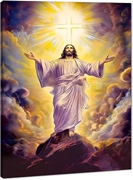 Christian Wall Art Jesus Pictures Wall Decor Vintage Religious Faith Posters Jesus Cross Painting Canvas Prints Artwork Living Room Home Office Decoration Framed Ready to Hang-12x16inch