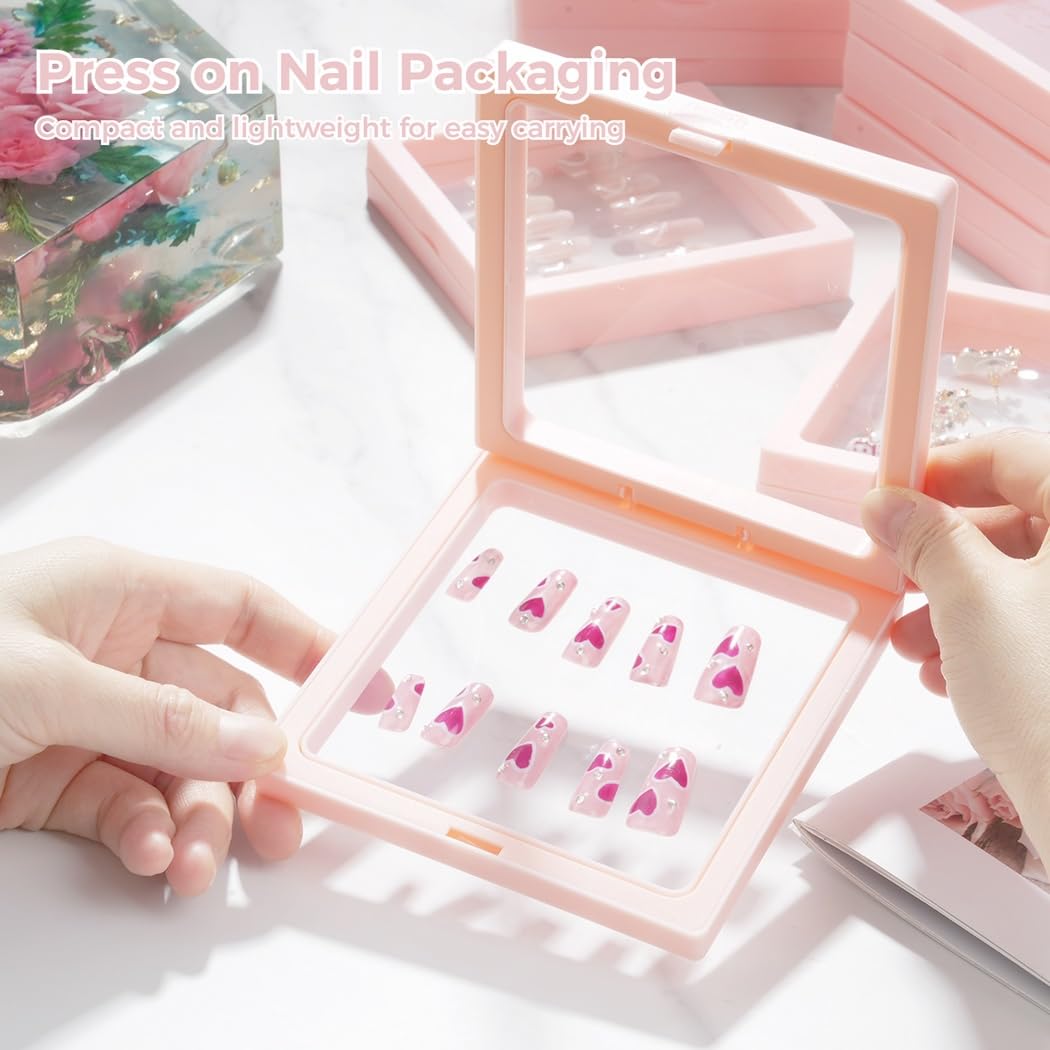 Pudełko do pakowania paznokci, 14 szt., pływająca ramka 3D, stojak ekspozycyjny do salonu paznokci, etui do przechowywania paznokci, 10,9 x 10,9 cm