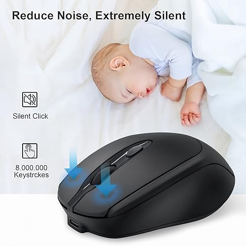 Miniatura 5 de Ratón inalámbrico recargable Bluetooth silencioso para portátil, iPad, MacBook, PC, Surface Pro, Lenovo, tableta Samsung, diseño ergonómico (negro)