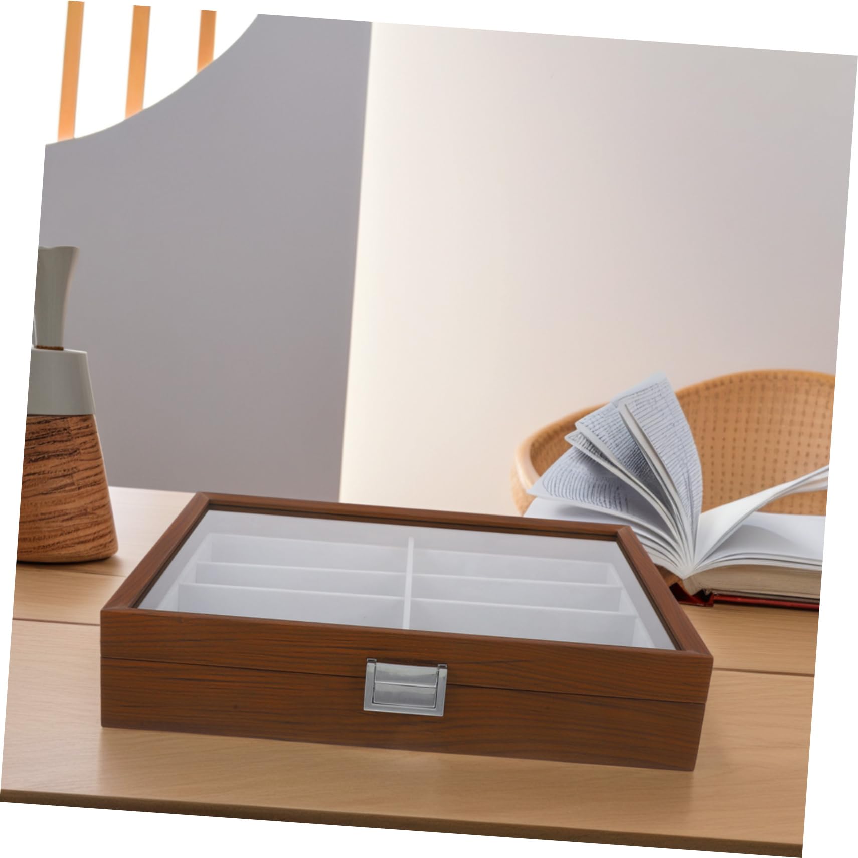 ULTECHNOVO Holz Brillen Aufbewahrungsbox 8 Fächer Mit Weichem Innenfutter Sonnenbrillen Organizer Für Damen Und Herren Brillen Displayhalter Für Zuhause Und Reisen