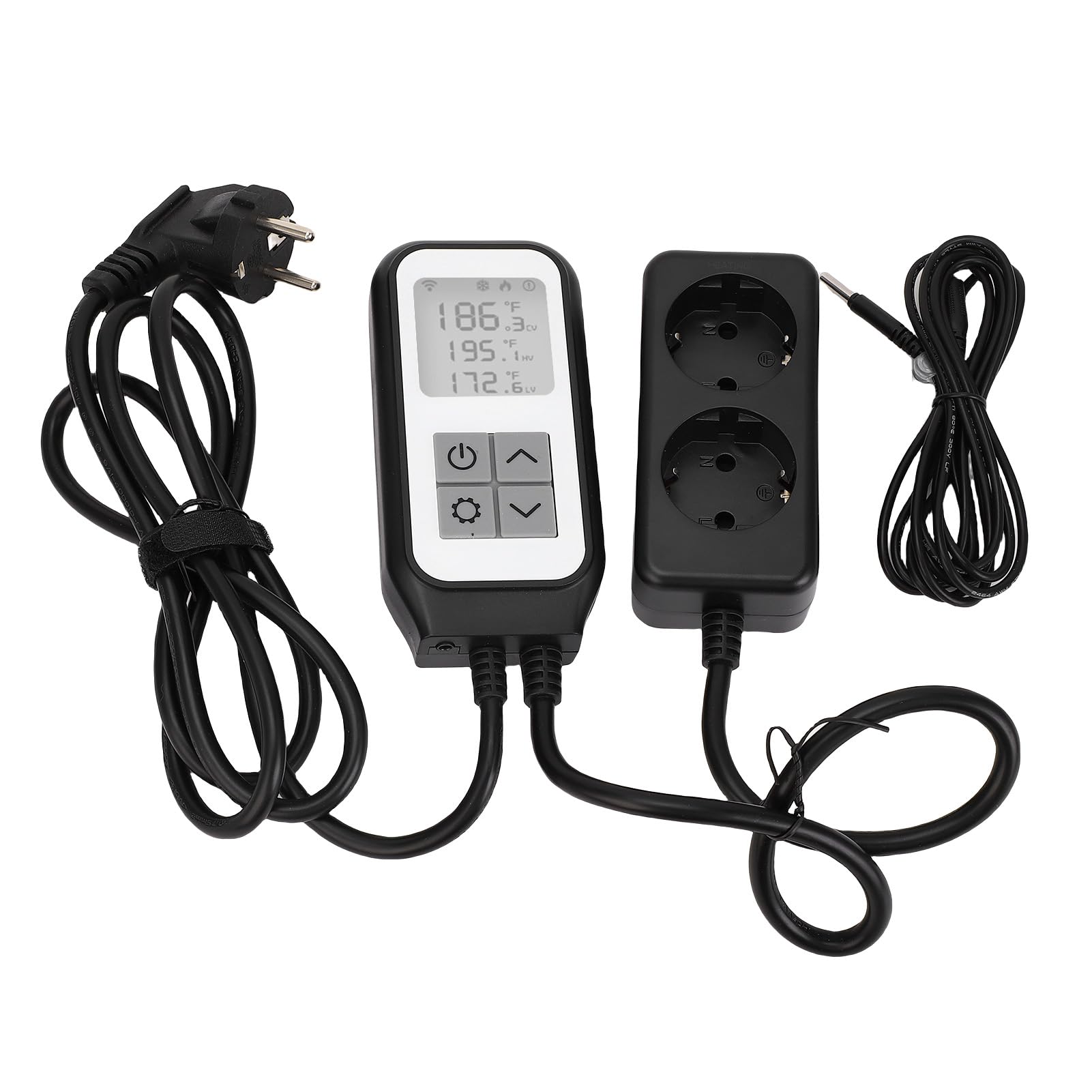 Eujgoov Digitaler Temperaturregler, WiFi-Thermostatausgang mit Austauschbarer Wasserdichter Sonde, für die Inkubation von Aquariengewächshäusern (EU-Stecker 220–250 V)
