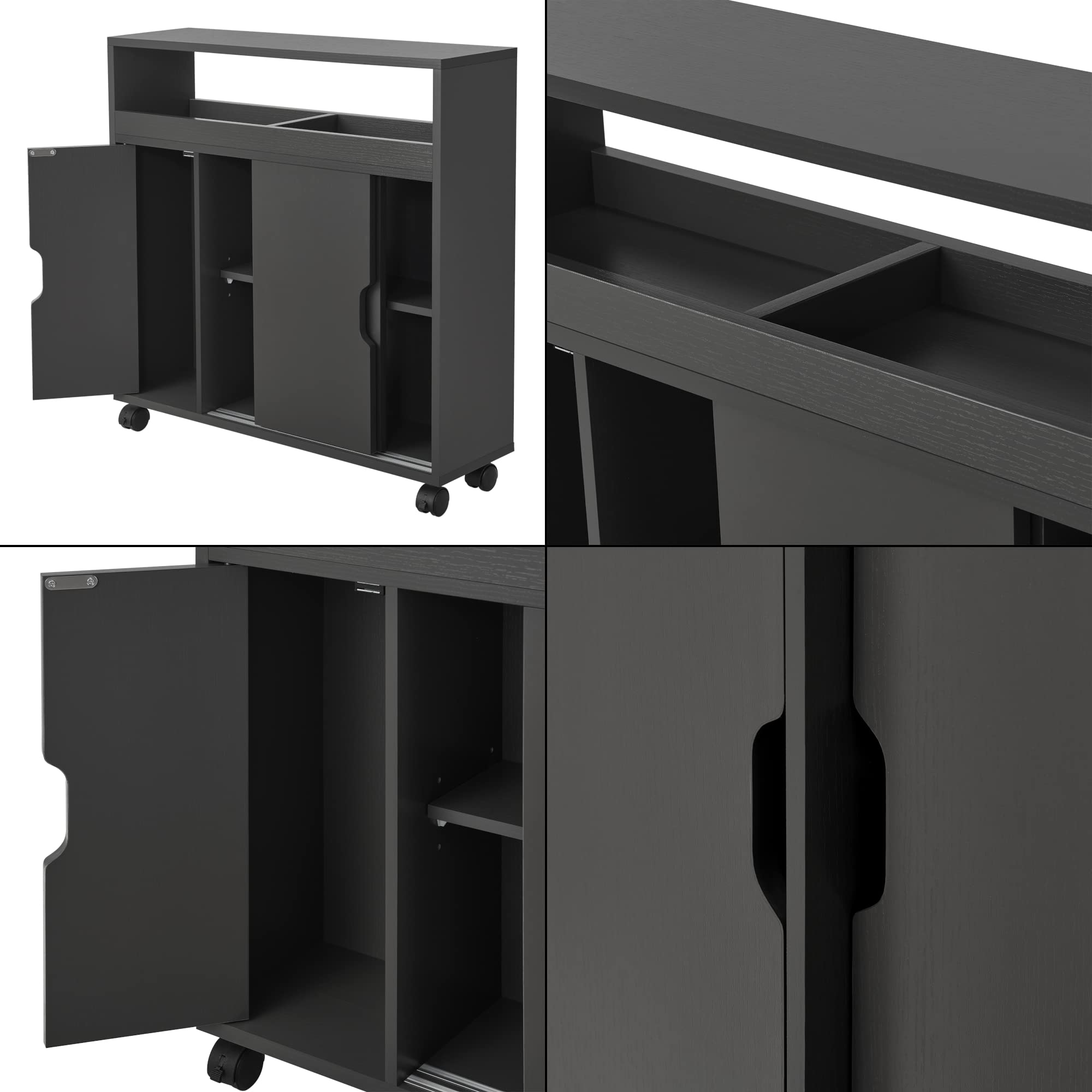 [en.casa] Mobile da Terra Salvaspazio per Bagno con Ante Scorrevoli Scomparti Chiusi e Ripiano Armadietto a 4 Ruote per Cucina Corridoio con Vani Aperti 71x70x20 cm - Grigio Scuro