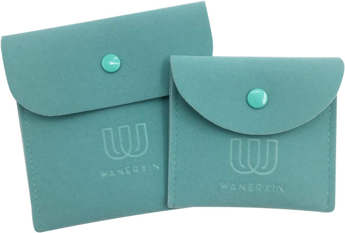 Vinerstar Pack of 2 PCS Velvet Jewelry Pouch with Snap Button for Necklaces Bracelet Rings Watch (Mint)