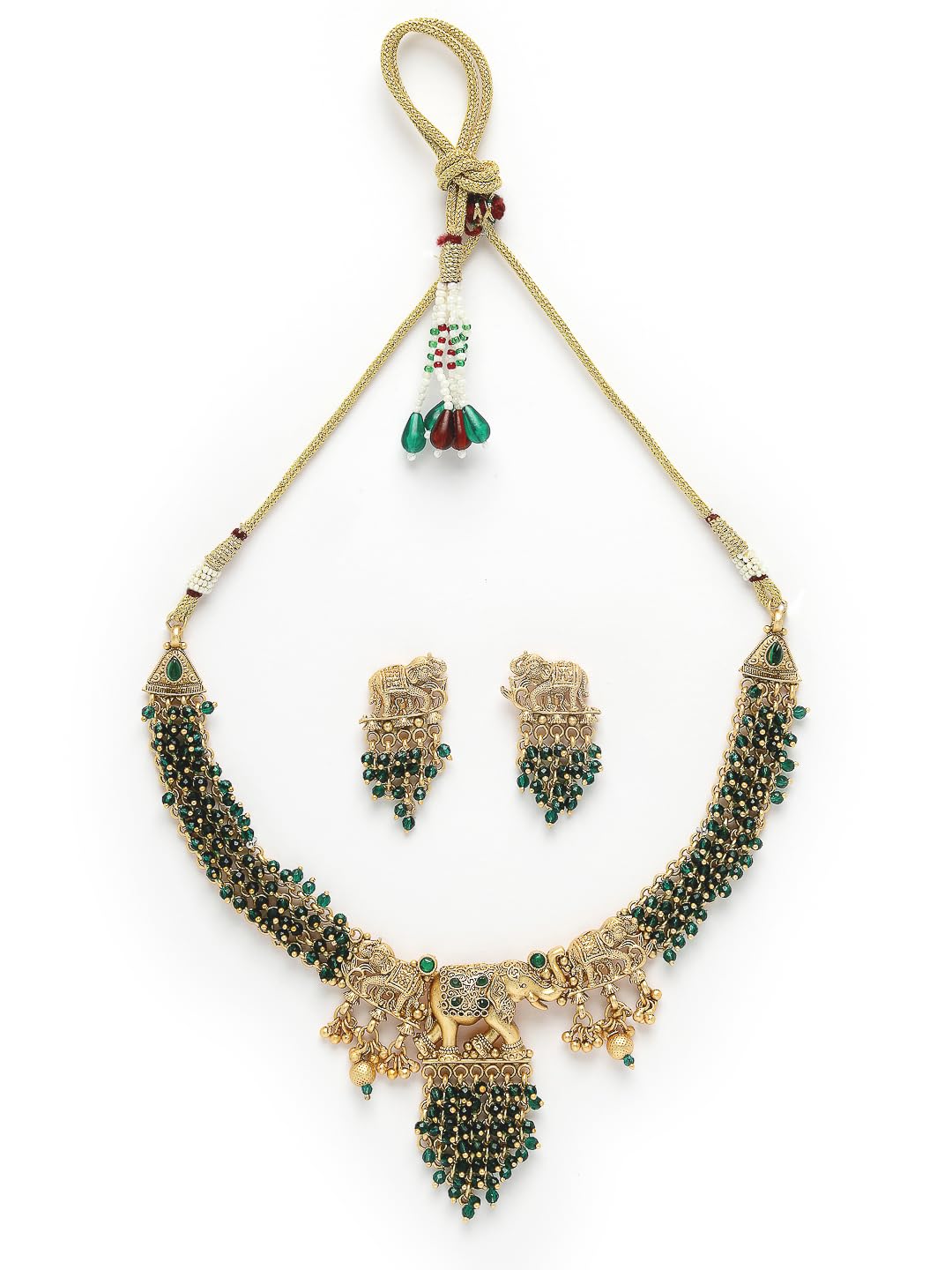 Adiva Latest Stylish Traditional Gold-Plated Green Beads Elephant Shaped Handcrafted Necklace with Earrings Jewellery Set for Women & Girls (B0CVTZKG6Q) Amazon Price History, Amazon Price Tracker