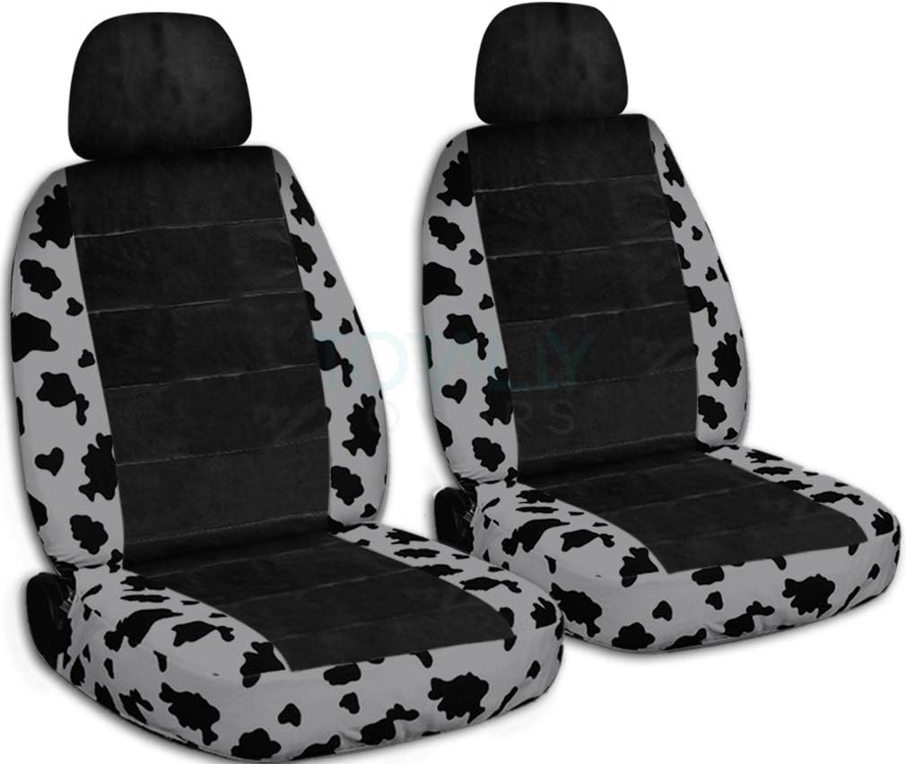 Totally Covers Animal & Black Car Seat Covers w 2 Separate Headrest: Purple Cow - Universal Fit - Front - Buckets - Option for Airbag/Seat Belt/Armrest/Release/Lever Compatible (30 Prints)