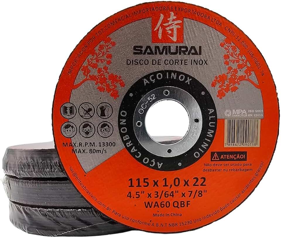 SAMURAI - Kit 30 Discos de Corte Inox Fino 1mm Samurai 115x22mm 4 1/2