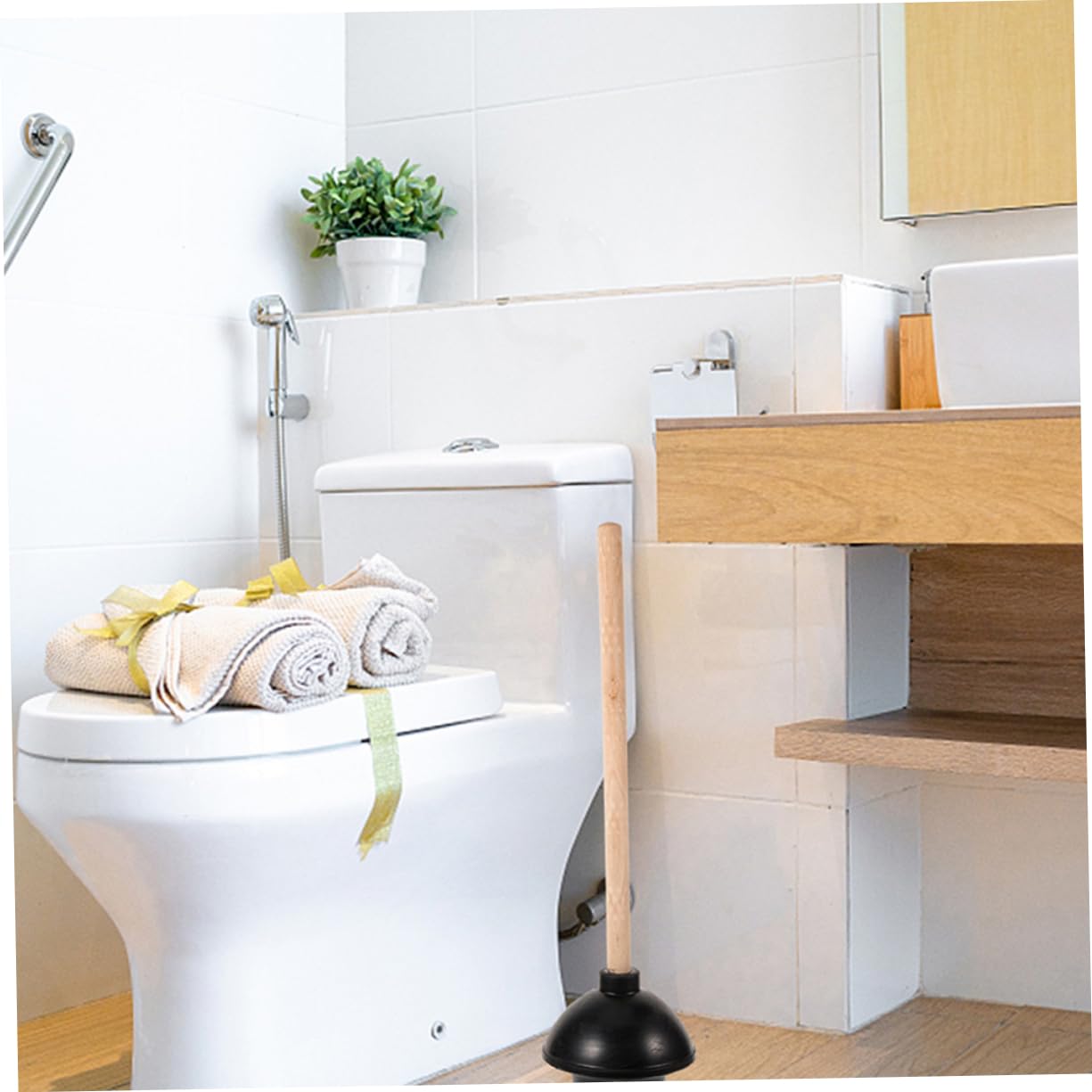 Ventouses de Toilette Robustes Réutilisables en Caoutchouc et Bois, Lot de 2, Déboucheur WC, pour Salle de Bain et Maison