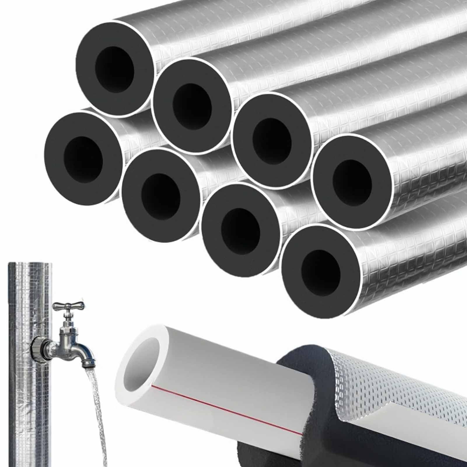 Aislamiento de Tuberías para Exterior Aislante Fundas de Aislamiento Térmico para Tuberías, Funda aislante de espuma Coquilla Aislamiento de Aluminio Autoadhesivo (ID)219mm x (T)30mm x (L)0.95m