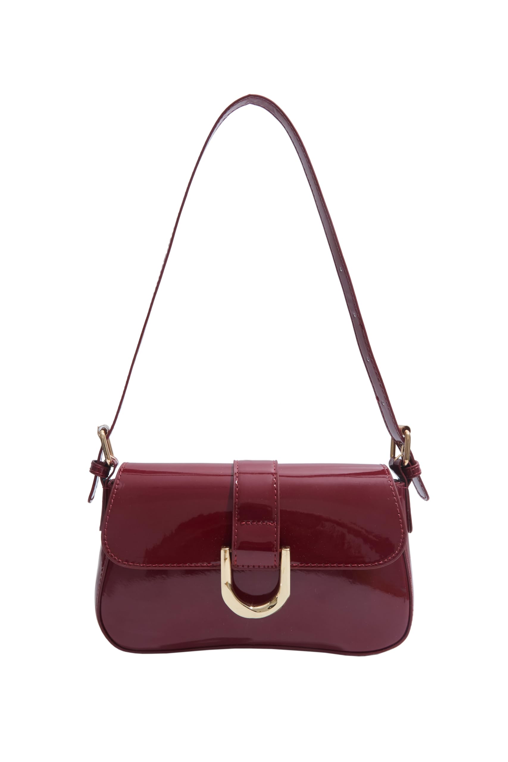 Small Shoulder Purse for Women, Y2K PU Leather Crossbody Bag with 2 Detachable Straps, Mini Clutch Handbag & Compact Tote (Red)