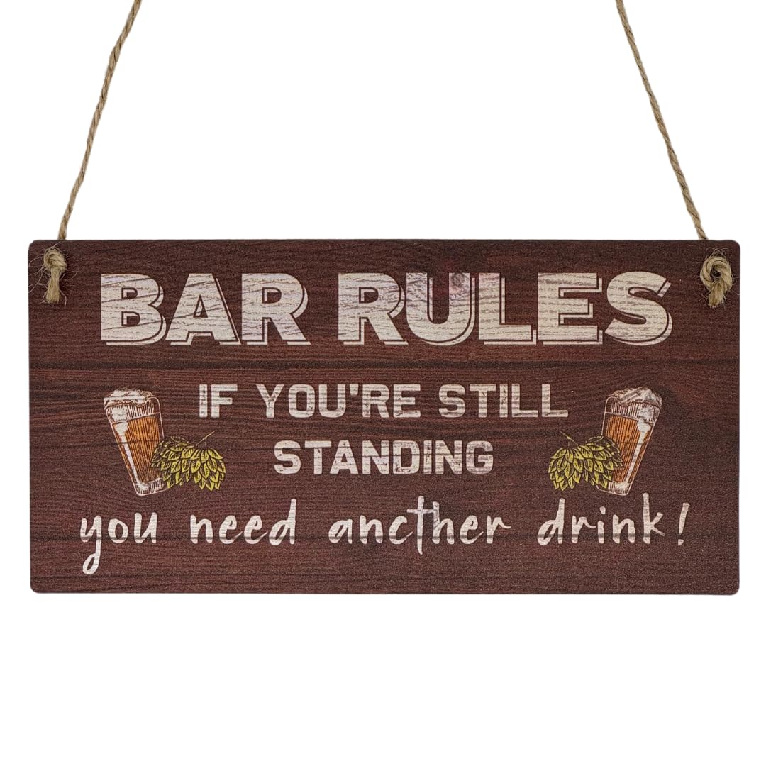 Second Ave Gift Company Brown Second Ave Funny Joke Bar Rules Wooden Hanging Rectangle Home Bar Friend Sign Plaque