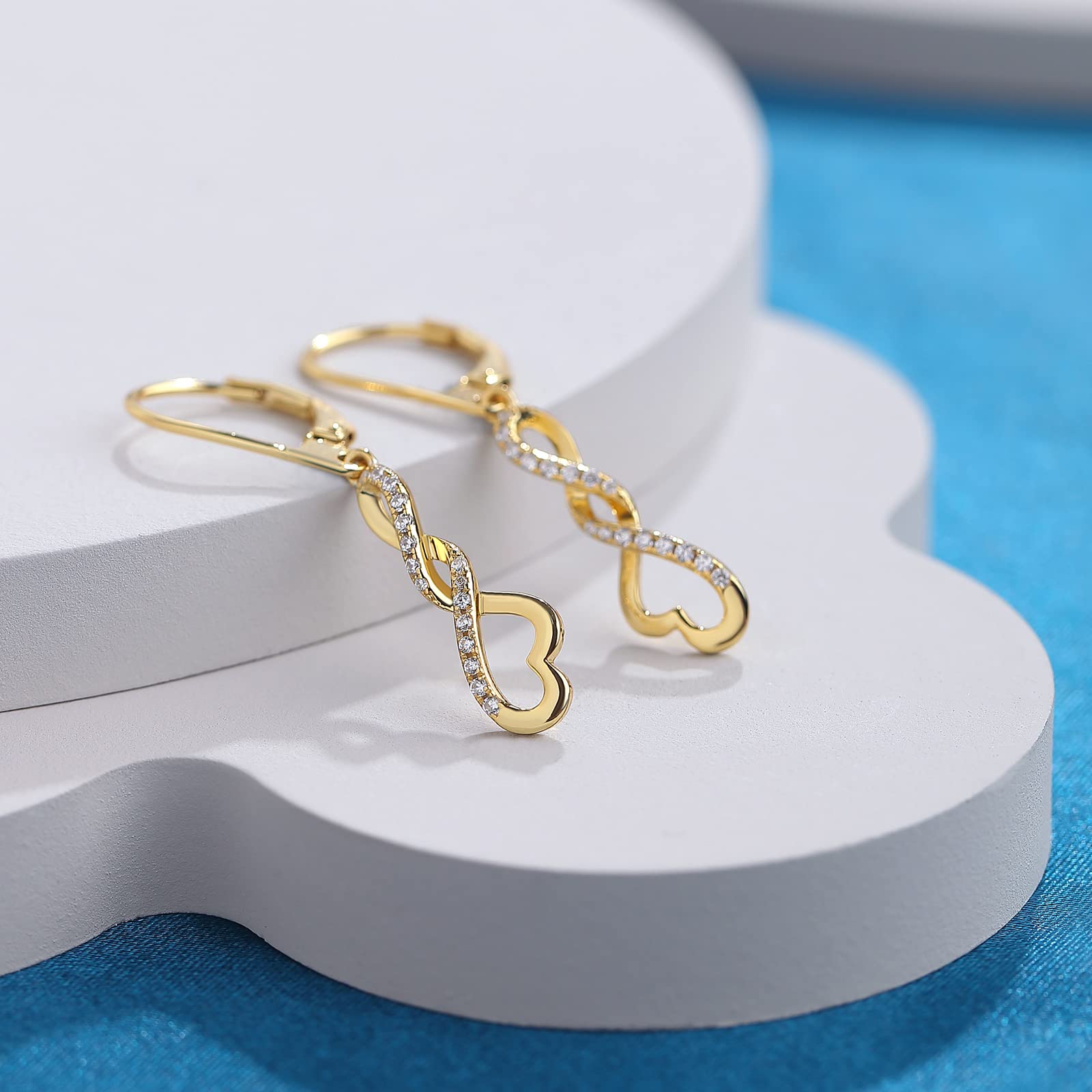 18K Weißgold Plattiert Ohrringe Silber s925 Hängend Damen Simulierter Diamant Hängende Lang Unendlichkeit Infinity Ohrhänger Silber s925 Mit 5AZirkonia Kristall