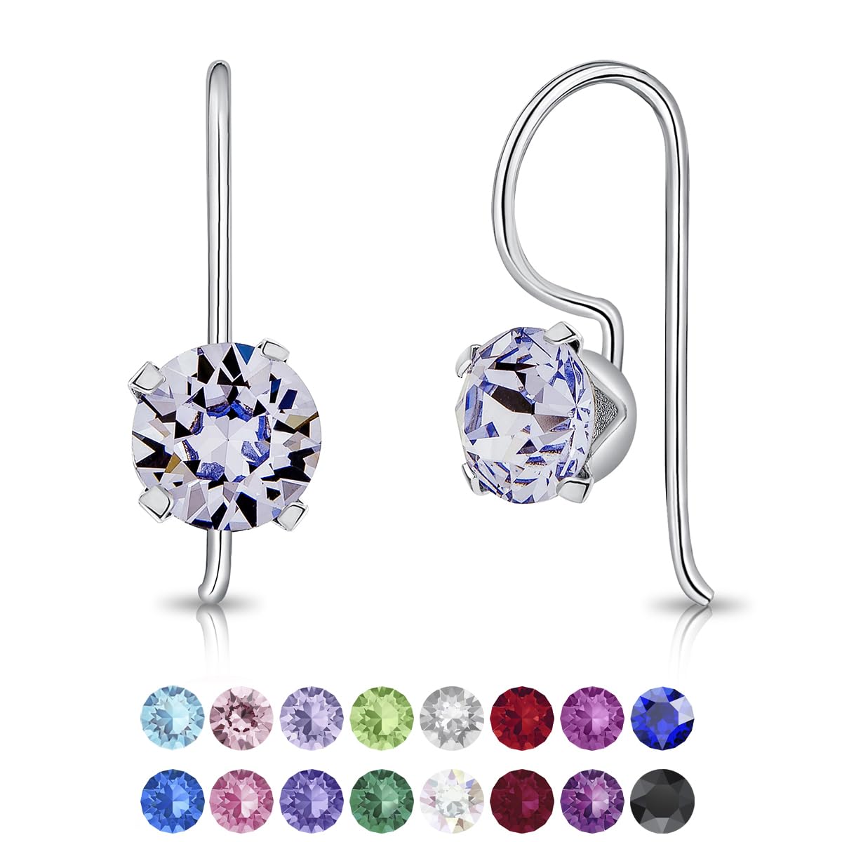 DTPsilver 925 Sterling Silver SMALL/MEDIUM Round Fixed Hook Earrings made with Crystals from Swarovski Elements - Diameter: 6 mm