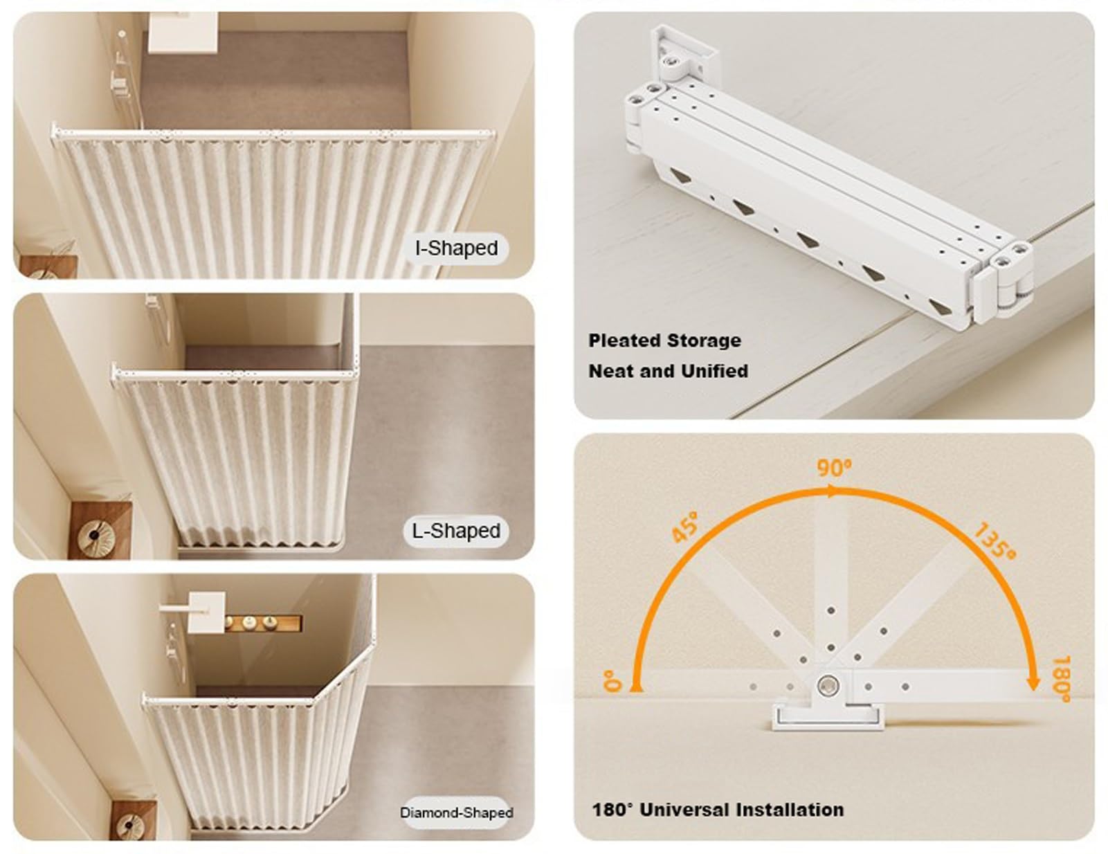 Varilla retráctil para ducha, sin taladro, ahorra espacio, resistente al agua, para baño, caravana, hotel y hogar, diseño de 3 pliegues para una fácil instalación