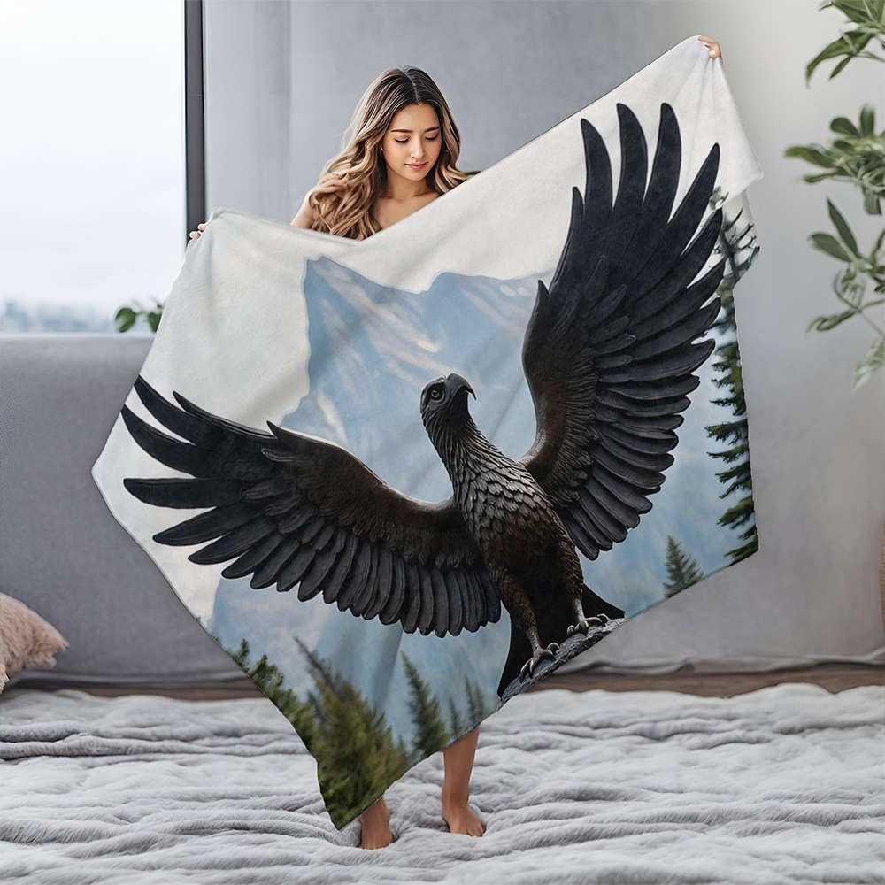 BDIS Towel Warmer Eagle Statue in Front of Mountain Landscape Flannel Blanket Personalized Baby Blanket Waterproof Blanket(125x150cm)