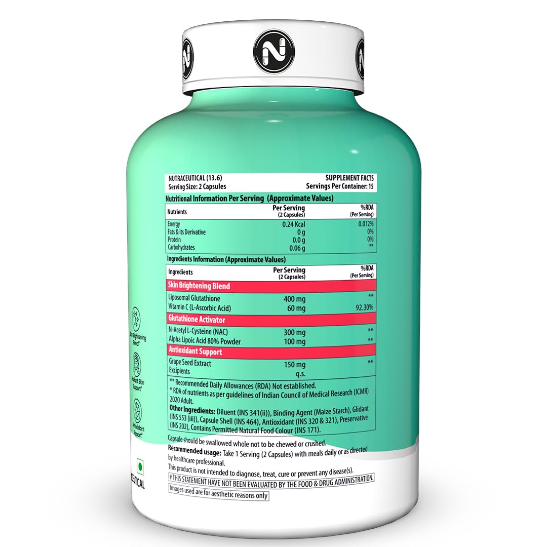 NATURYZ Liposomal Glutathione with Grape Seed Extract | Skin Brightening Supplement with Vitamin C, NAC & Alpha Lipoic Acid | Advanced Skin Radiance & Antioxidant Formula | Supports Brighter-Looking Skin, Collagen Protection & Cellular Health – 30 Veg Capsules — Amazon image 2