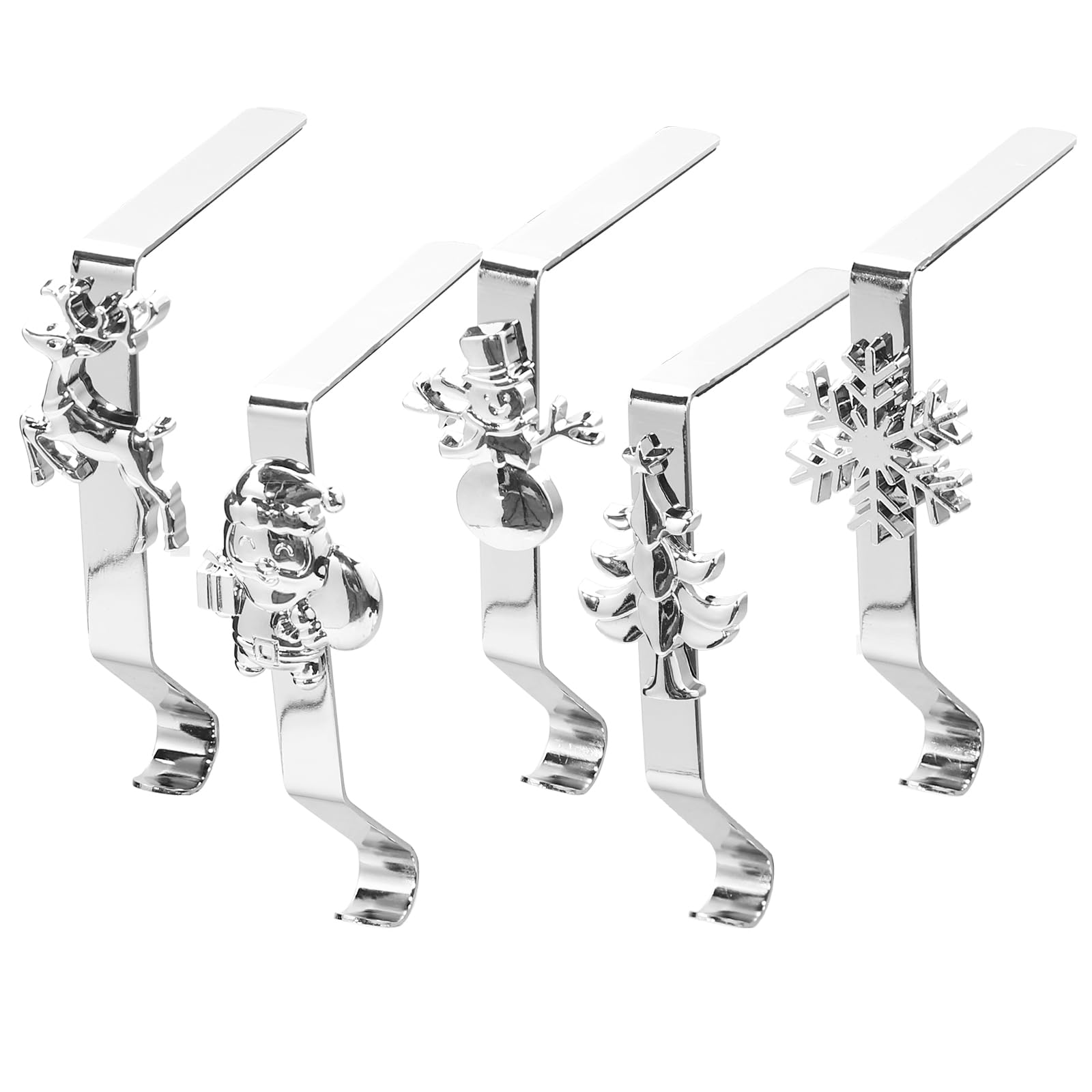 5 Pezzi Portacalze di Natale per Camino – Ganci di Metallo Antiscivolo con Fiocco di Neve Renna Pupazzo di Neve Babbo Natale Albero – Supporti Robusti per Calze Natalizie e Decorazioni Festive