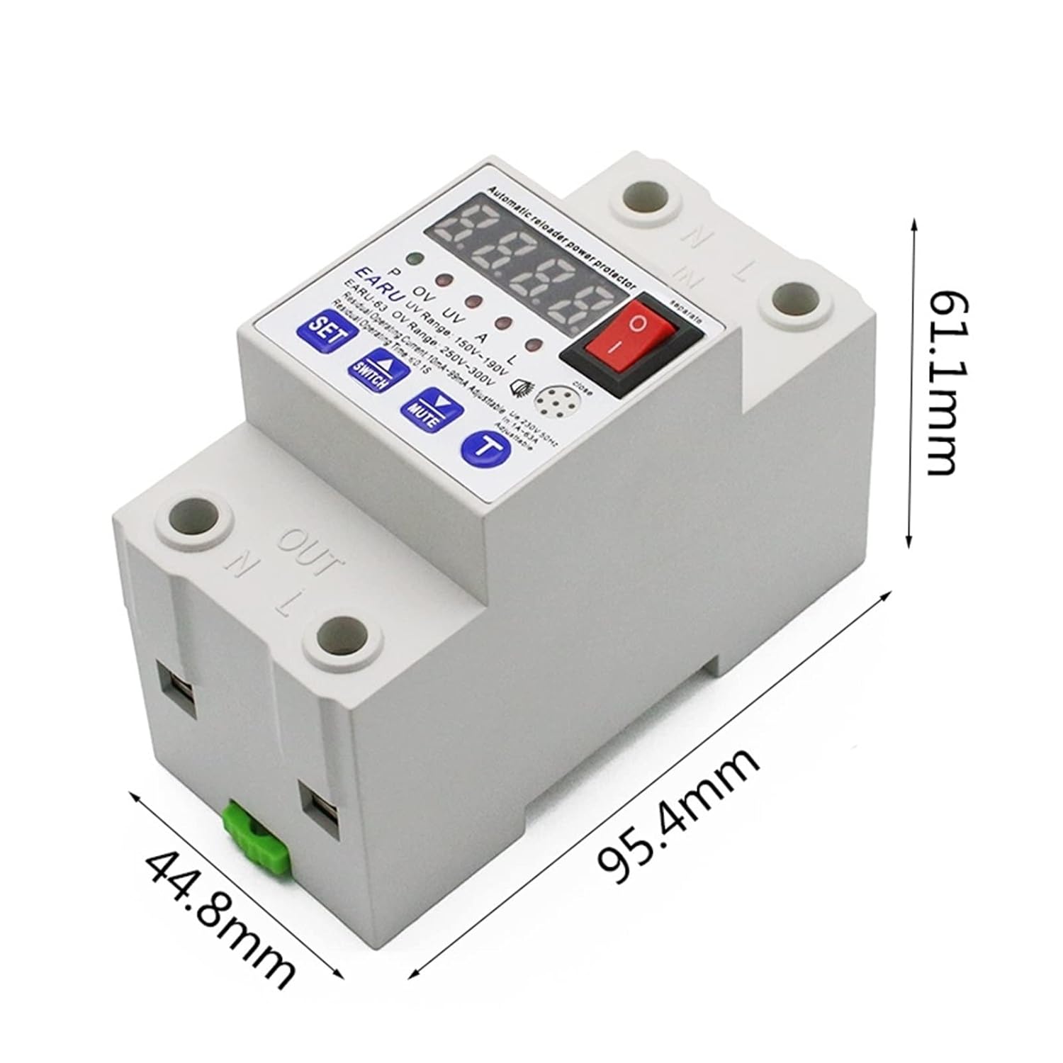 63A 自動再接続回路ブレーカー 過電圧・低電圧 過電流 漏電保護リレー 1個