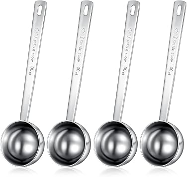Geiserailie 4 Pcs 2 Tablespoon Scoops with Long Handle, 30 ml Stainless Steel Measuring Spoon for Coffee Milk Fruit Powder, Loose Tea Dry, Spice Jar, Cooking Baking, and Other Dry Goods
