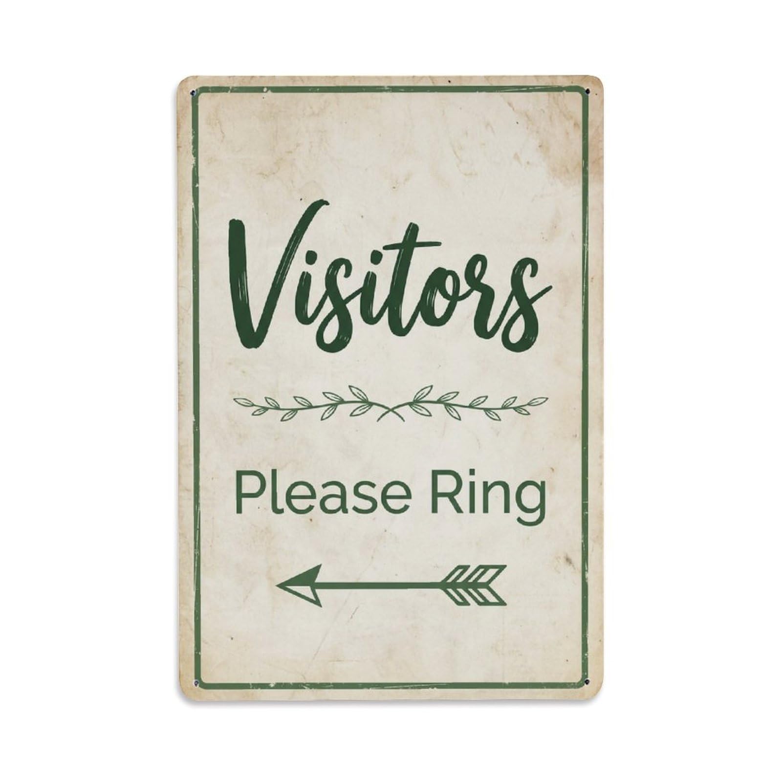 Metal Tin Sign Vintage Visitors Please Ring Arrow Vine