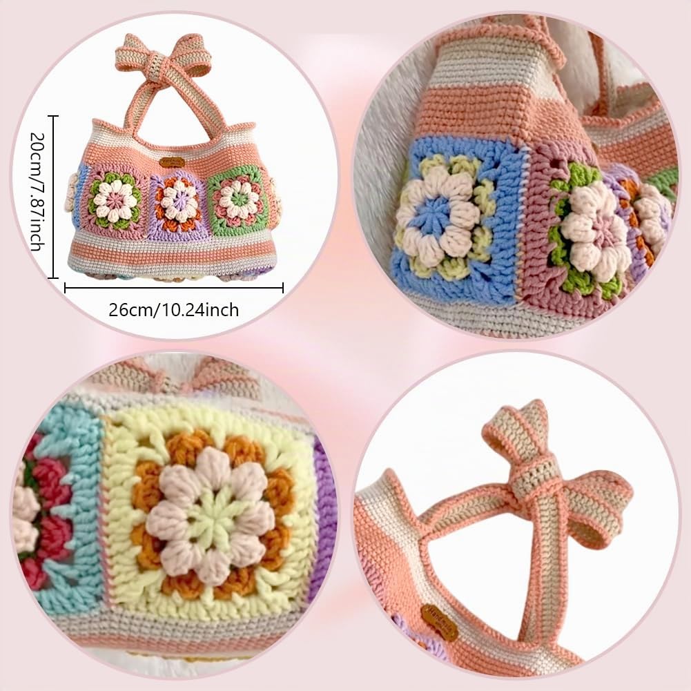 FREEBLOSS Häkeltaschen Set Für Anfänger Häkel Granny Square Tasche Sonnenblumen Tragetaschen Set Für Damen Mit Schritt Für Schritt Videoanleitungen Strickset Für Erwachsene