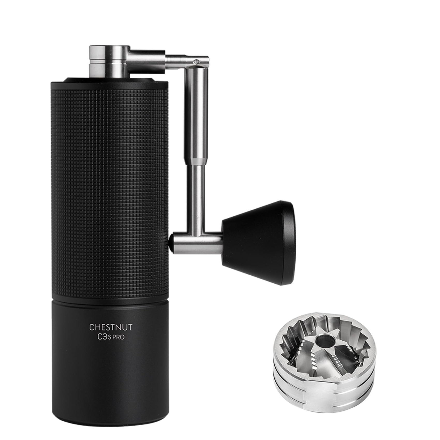 TIMEMORE C3S Pro Manual Coffee Grinder CNC Stainless Steel Conical Burr Capacity 25g, Internal Adjustable Setting, Double Bearing Positioning for Travel, Camping, Gift Chestnut Black C3S Pro Black