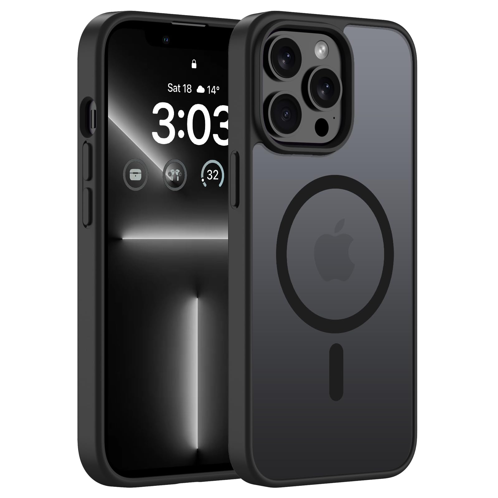 ORDA Magnetisch Hülle für iPhone 13 Pro Max 6,7 Zoll Kompatibel mit MagSafe,für iPhone 13 Pro Max Case Durchscheinende Matt Handyhülle Rückseite Dünn Stoßfest Schutzhülle Schwarz