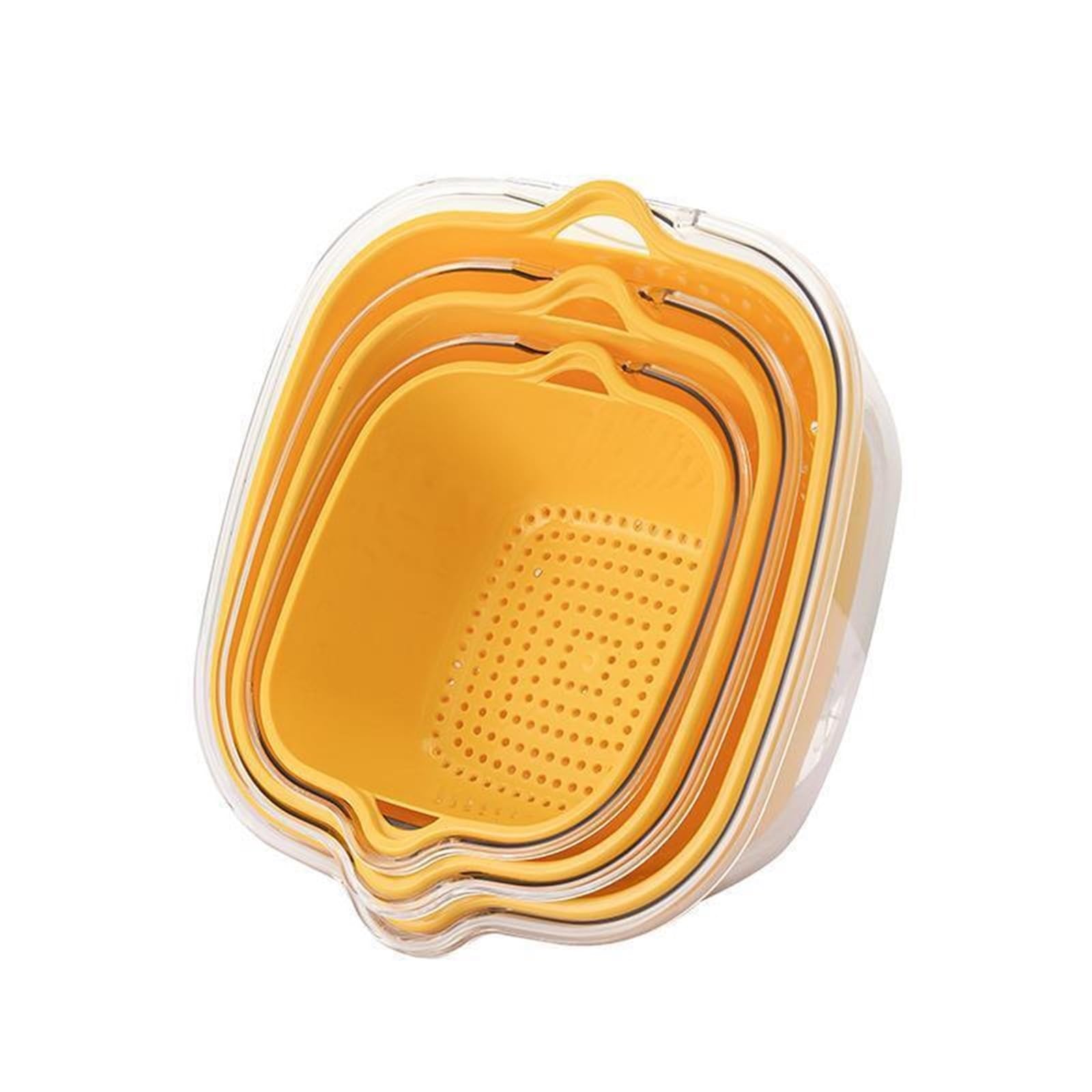 Cuenco de cesta drenaje doble silicona for cocina, 3 uds Para Cocina | Cesta de almacenamiento for lavado, coladores, cuencos, escurridor, colador de limpieza de verduras, herramienta(Yellow)