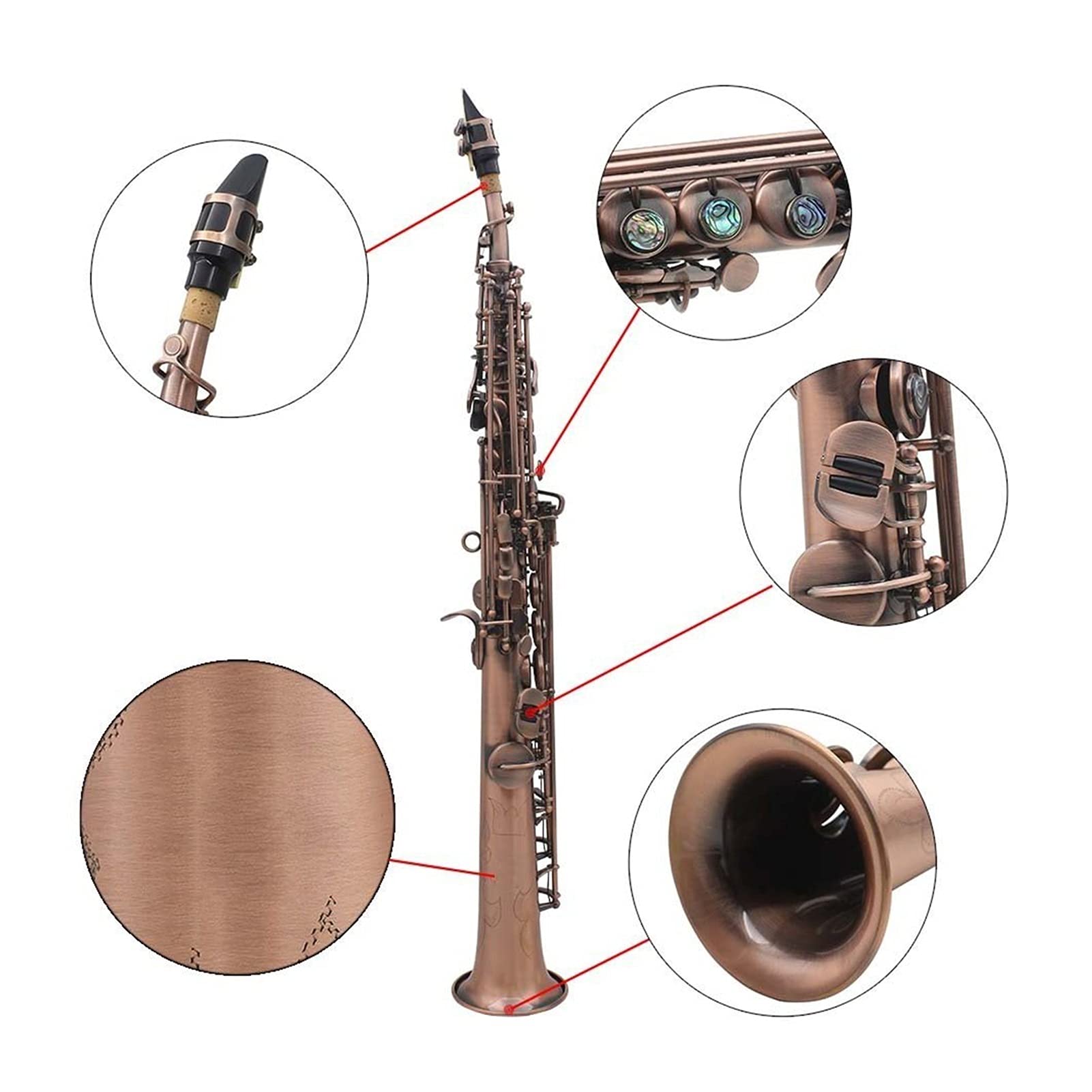 Sax Principianti Kit Strumento Professionale Straight BB Soprano Sassofono Sax Strumento di Woodwind Abalone Shell Key Second Pattern Strumento a fiato