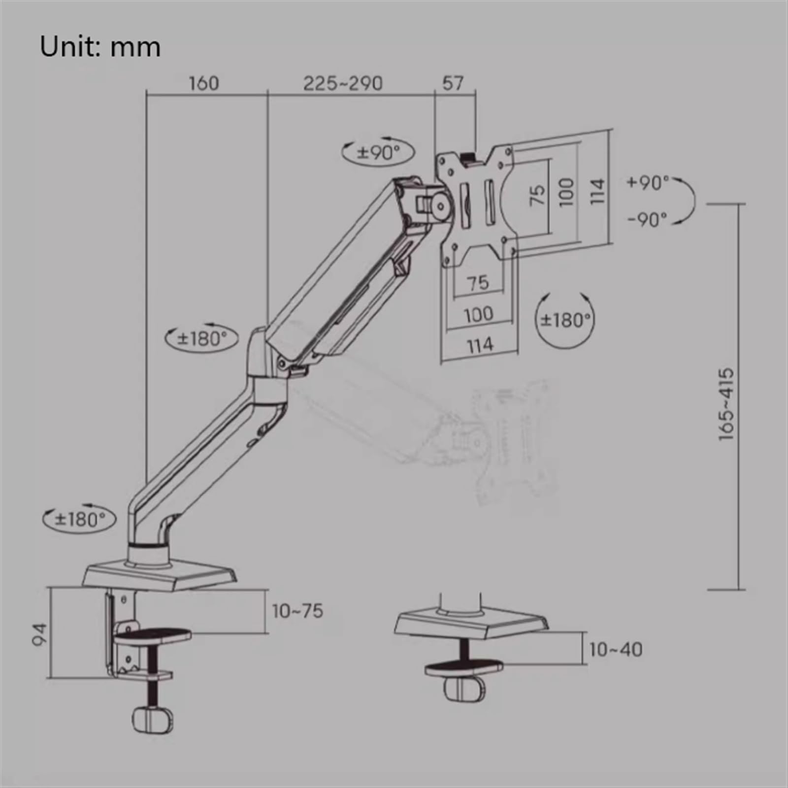 Staffa Monitor Supporto da Tavolo for Monitor in Alluminio, Braccio articolato a Molla Meccanica Che Supporta Fino a 19,8 libbre, Morsetto a C e basi con Occhiello