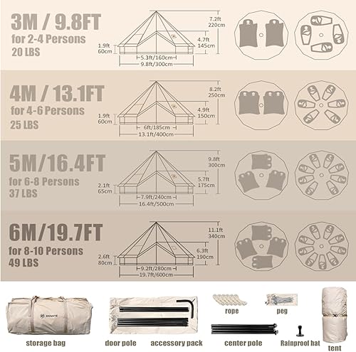 Miniatura 5 de Campana tienda de campaña para yurtas, impermeable, de lujo, para 4 estaciones, con gato de estufarejillas de ventilación de aire acondicionado2