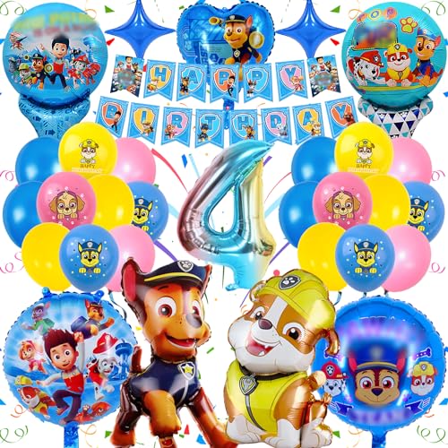 Balões de patrulha canina 4 anos, decoração de aniversário patrulha canina para crianças, balões de patrulha canina aniversário Bluey, feliz aniversário, grinalda balões, decoração de festa para